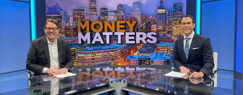 Shawn O'Keefe and David Wilkinson on TV news set